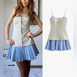 Zara Stylish Cream and Blue Pleated Dress